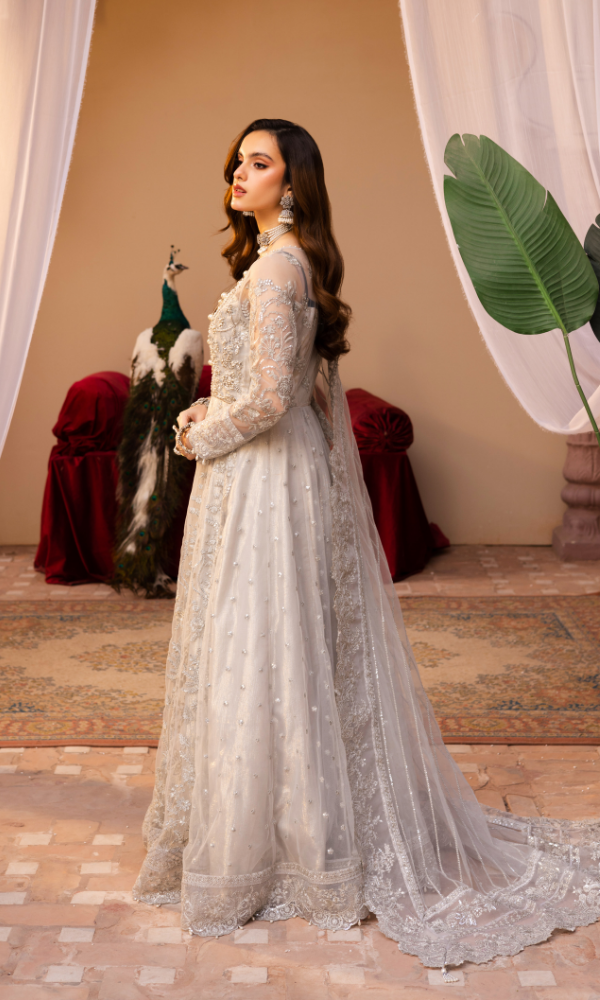 Waresha Women RTW Embroidered Net 3 Piece Suit Moonlit Grace Slate Gray - Festive Collection