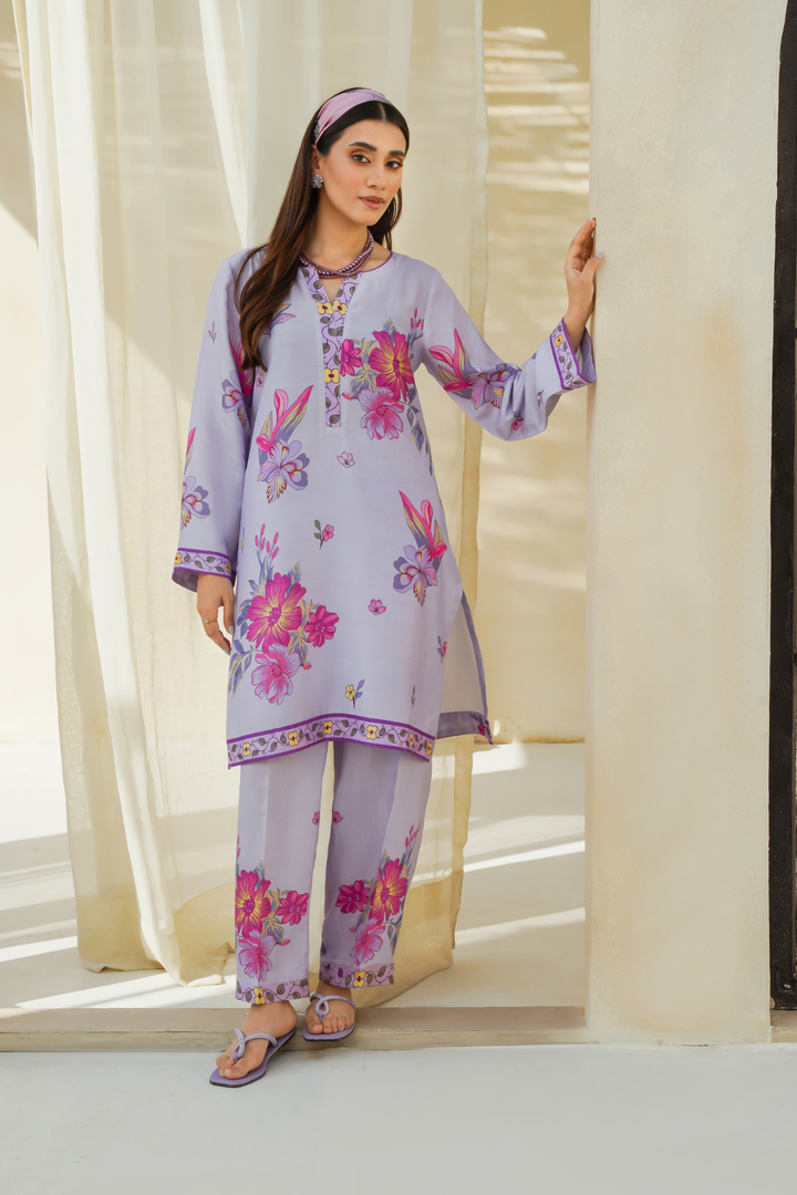 Divinely Crafted Pret Printed Cotton Silk 2 Piece Purple Haze