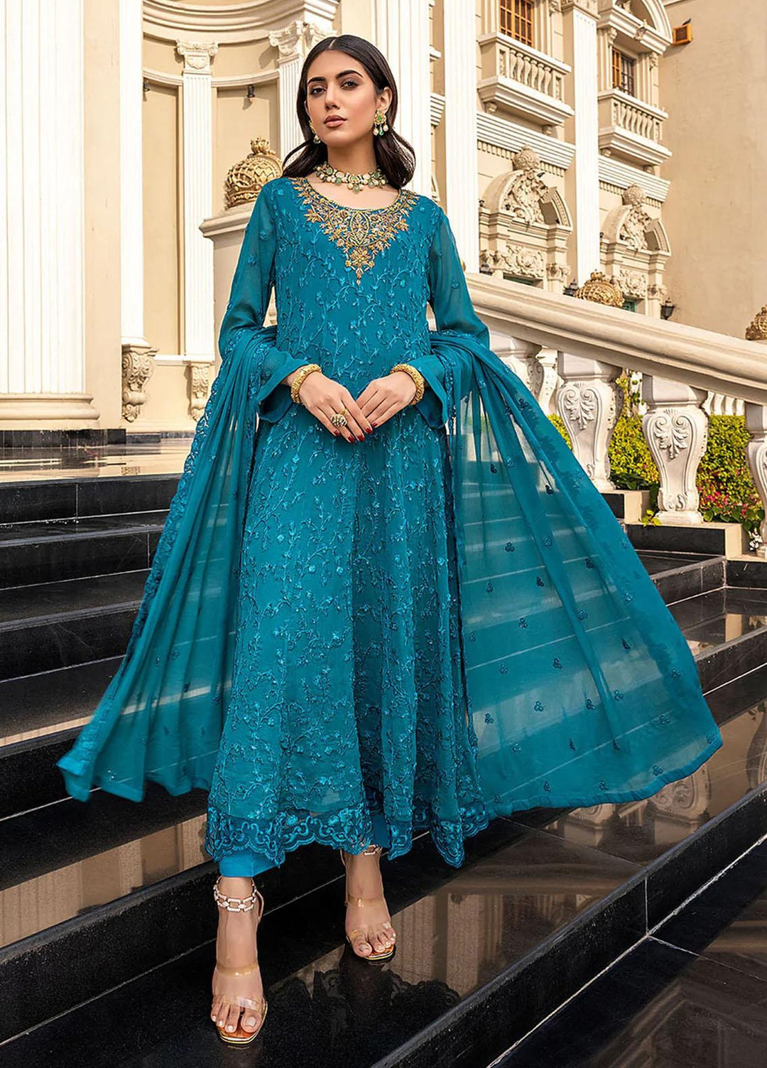 Azure Pret Embroidered Chiffon 3 Piece Dress Glitzy Glow GG259