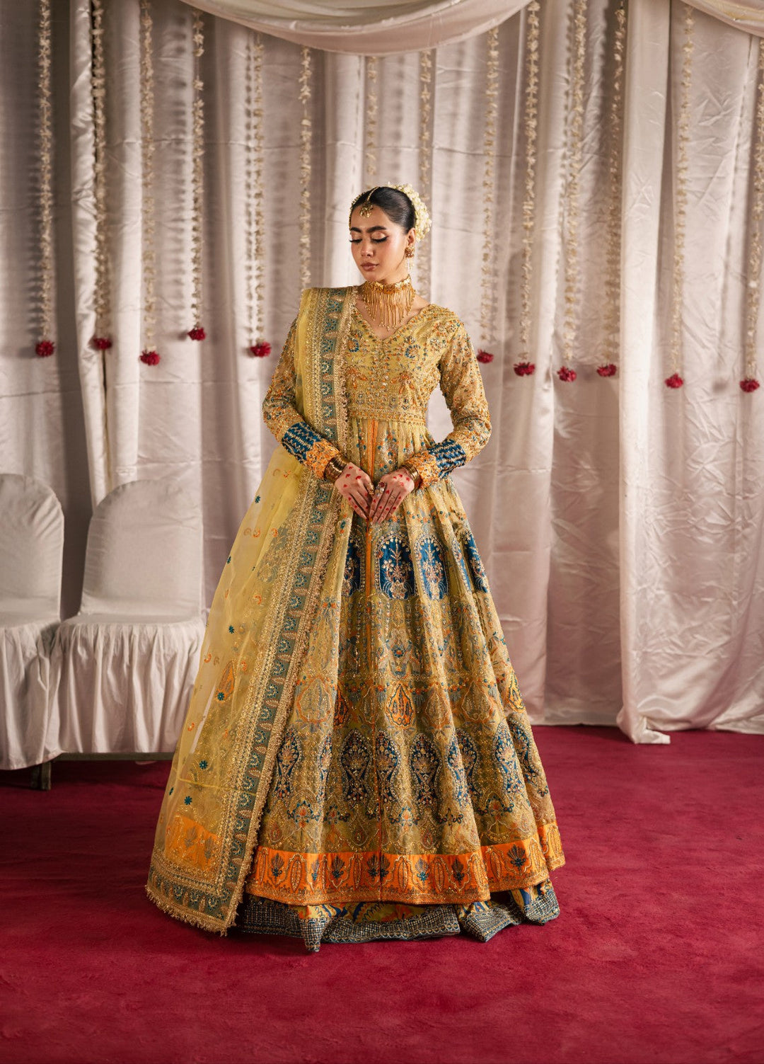 Jhil Mil by Maria Osama Khan Embroidered Organza Suits Unstitched 3 Piece MOK25JM Sunehri - Wedding Collection