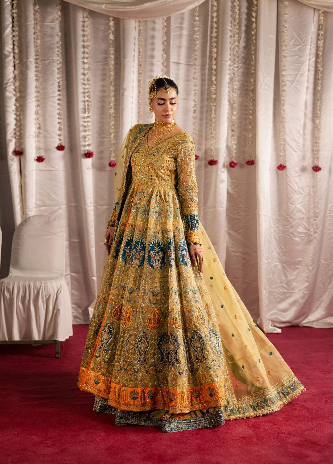 Jhil Mil by Maria Osama Khan Embroidered Organza Suits Unstitched 3 Piece MOK25JM Sunehri - Wedding Collection