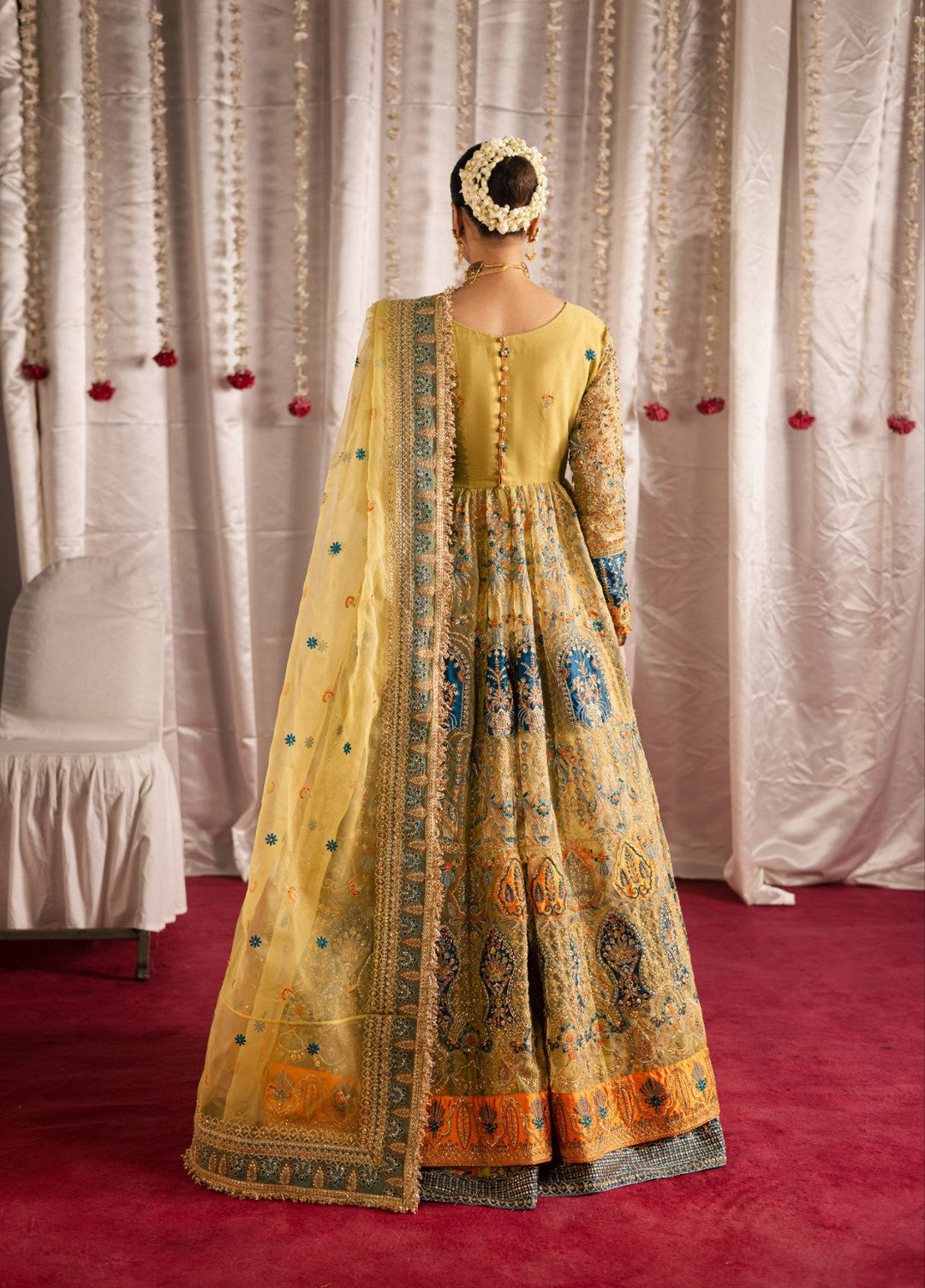 Jhil Mil by Maria Osama Khan Embroidered Organza Suits Unstitched 3 Piece MOK25JM Sunehri - Wedding Collection