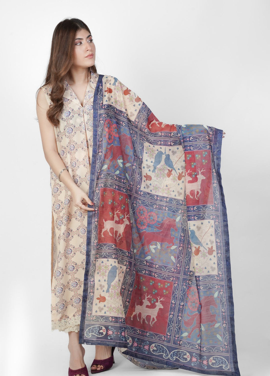 Vibgyor Fashion Printed Lawn Suits Unstitched 3 Piece Cream Animaux D1-S-25