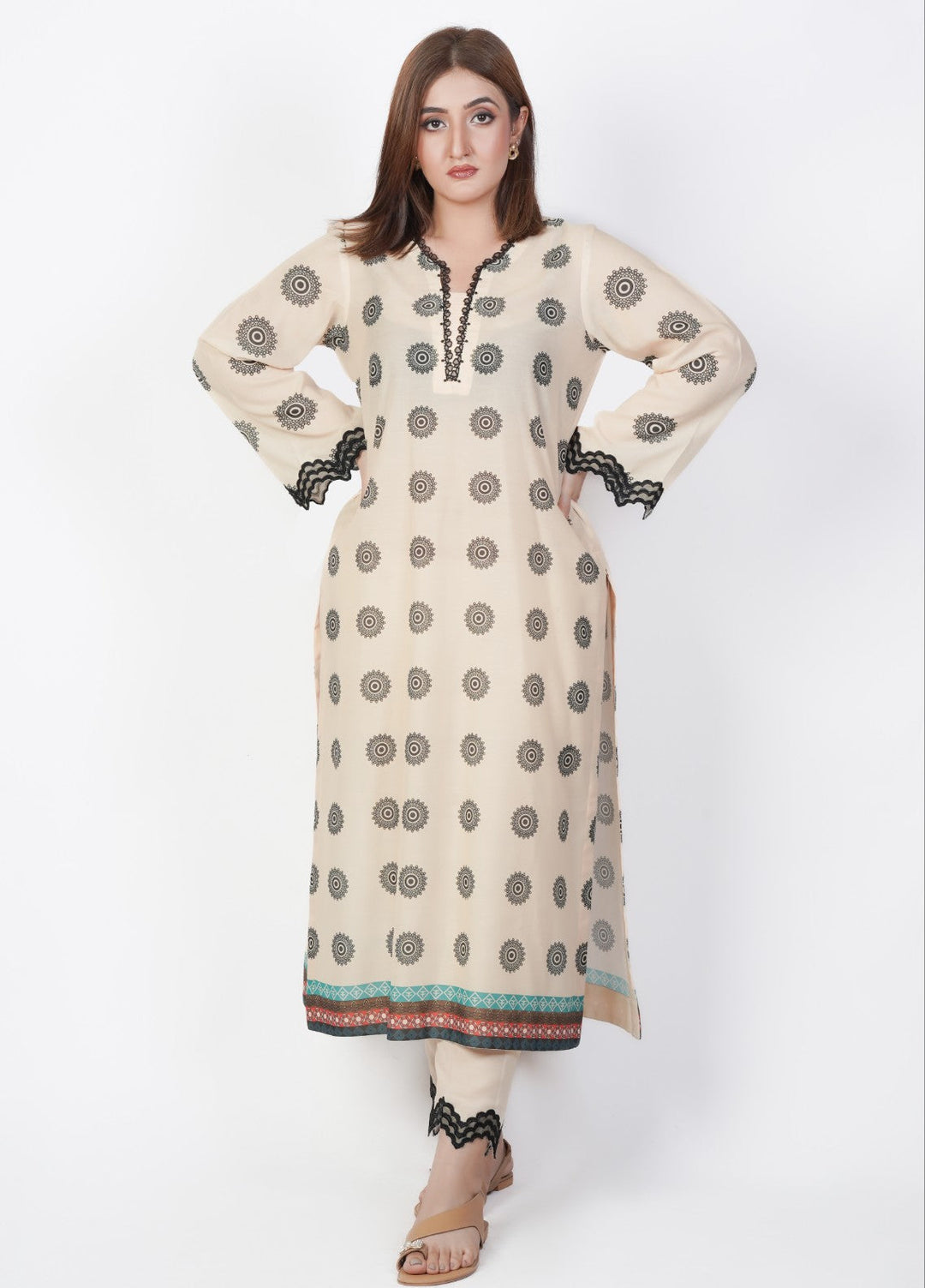 Vibgyor Fashion Printed Lawn Suits Unstitched 3 Piece Creamy Yellow Mandala D2-S-25