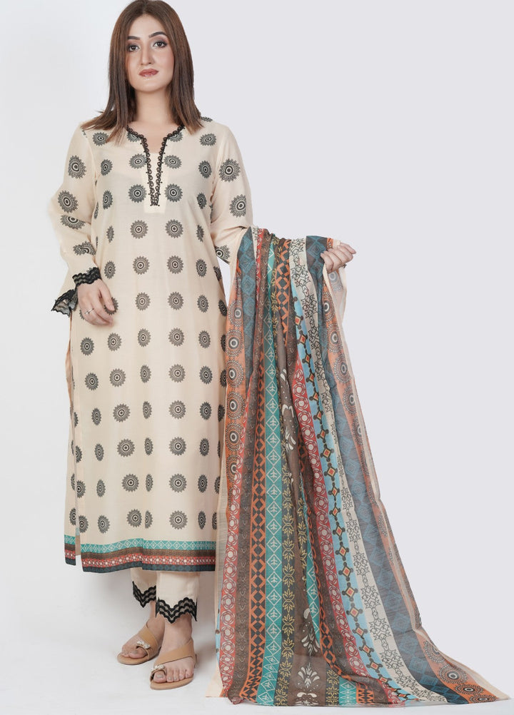 Vibgyor Fashion Printed Lawn Suits Unstitched 3 Piece Creamy Yellow Mandala D2-S-25