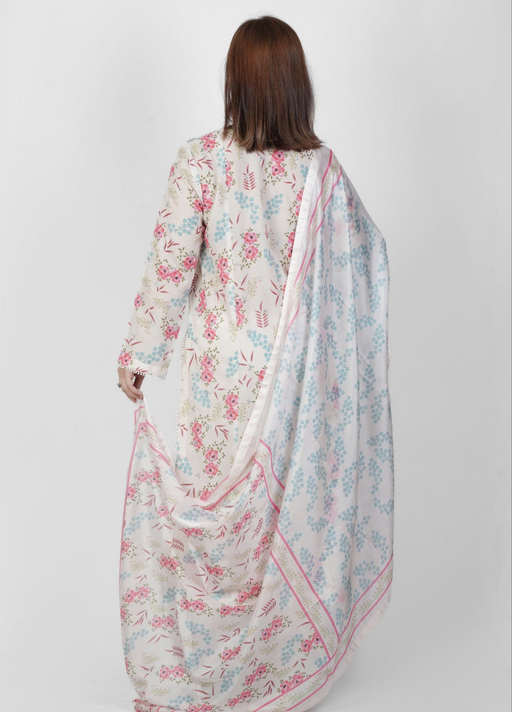 Vibgyor Fashion Embroidered Printed Lawn Suits Unstitched 3 Piece White Stary Floral D7-S-25