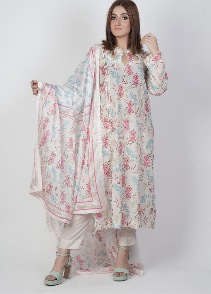 Vibgyor Fashion Embroidered Printed Lawn Suits Unstitched 3 Piece White Stary Floral D7-S-25