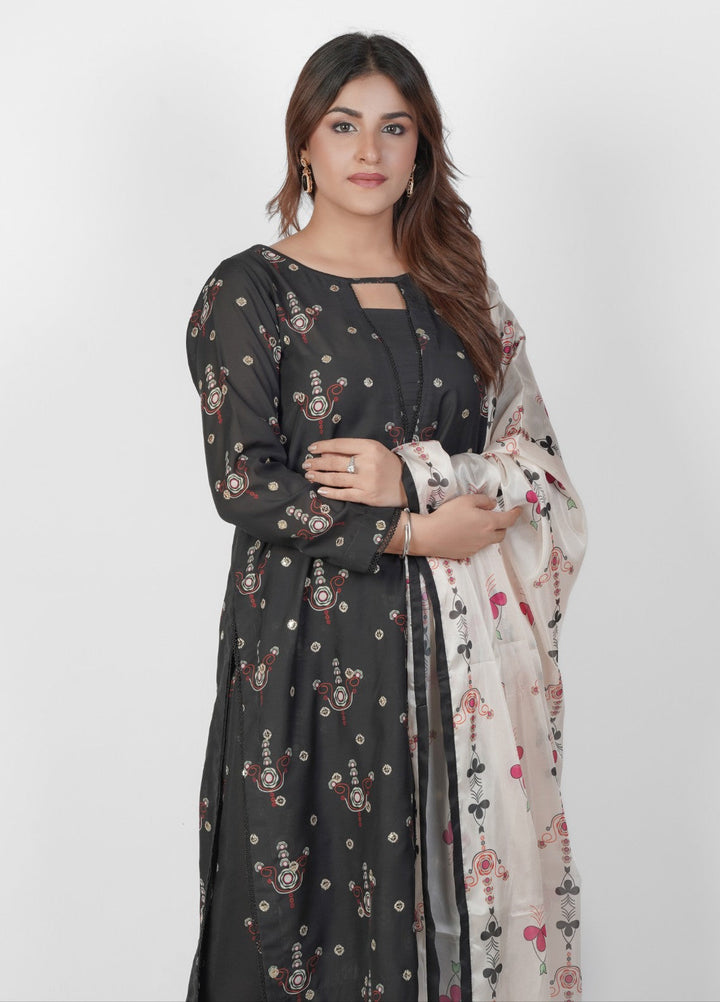 Vibgyor Fashion Embroidered Printed Lawn Suits Unstitched 3 Piece Black Bunch D8-S-25