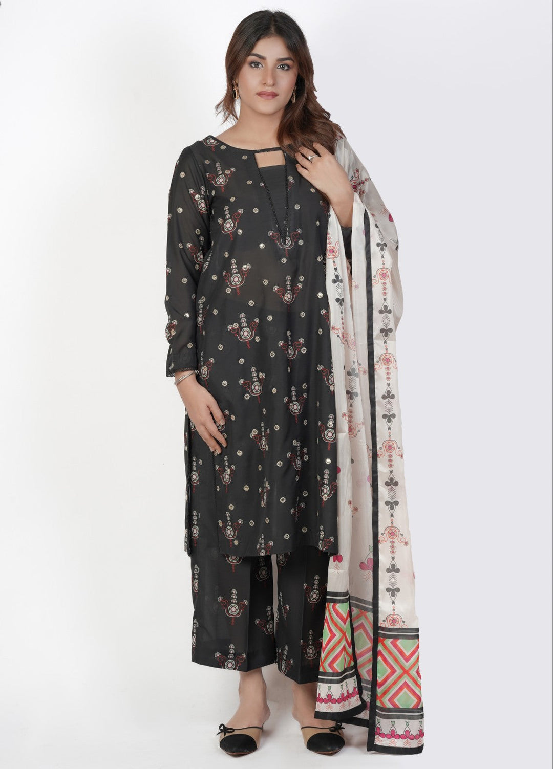 Vibgyor Fashion Embroidered Printed Lawn Suits Unstitched 3 Piece Black Bunch D8-S-25