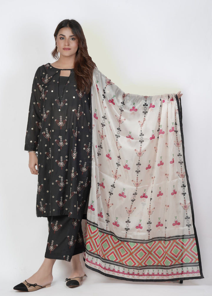 Vibgyor Fashion Embroidered Printed Lawn Suits Unstitched 3 Piece Black Bunch D8-S-25