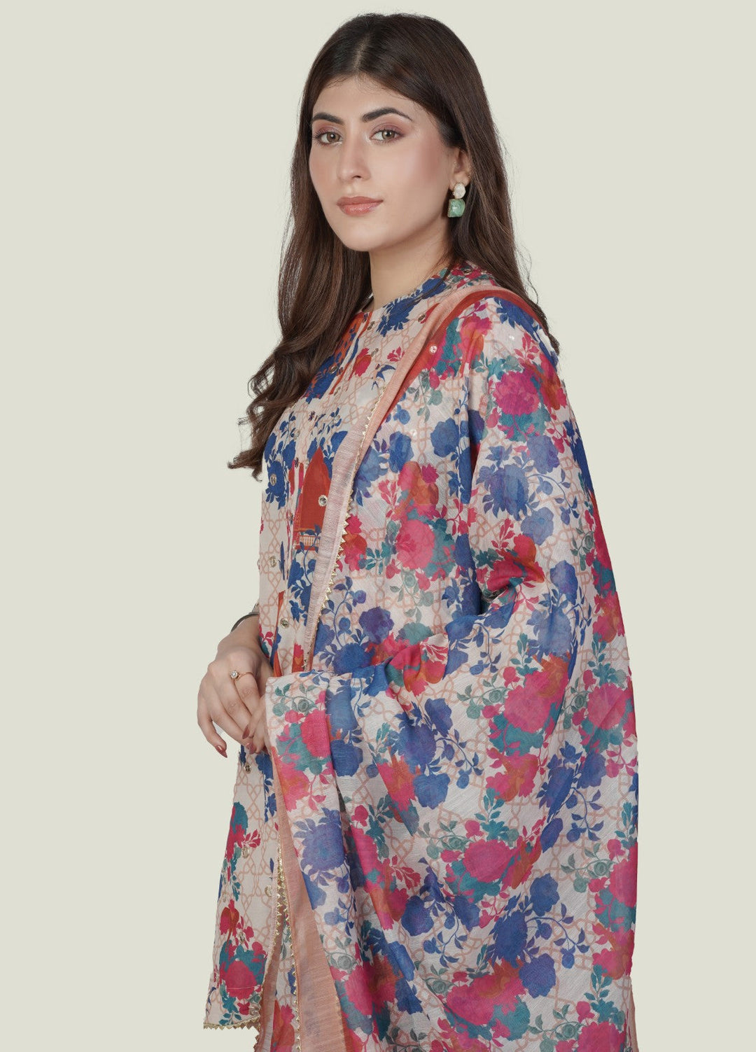Vibgyor Fashion Embroidered Printed Lawn Suits Unstitched 3 Piece Pinkish Ivory Trump D10-S-25