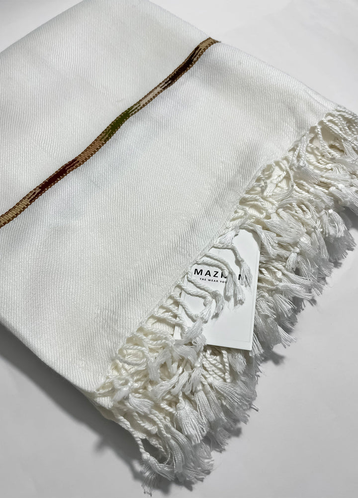 Mazham Wool Shawl Unstitched Off White Swati Thread - Winter Collection
