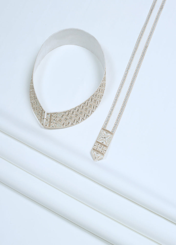 Fabrich Men Unstitch Embroidered Bann & Placket Kameez Shalwar Off White GTS-FE-013 - Summer Collection