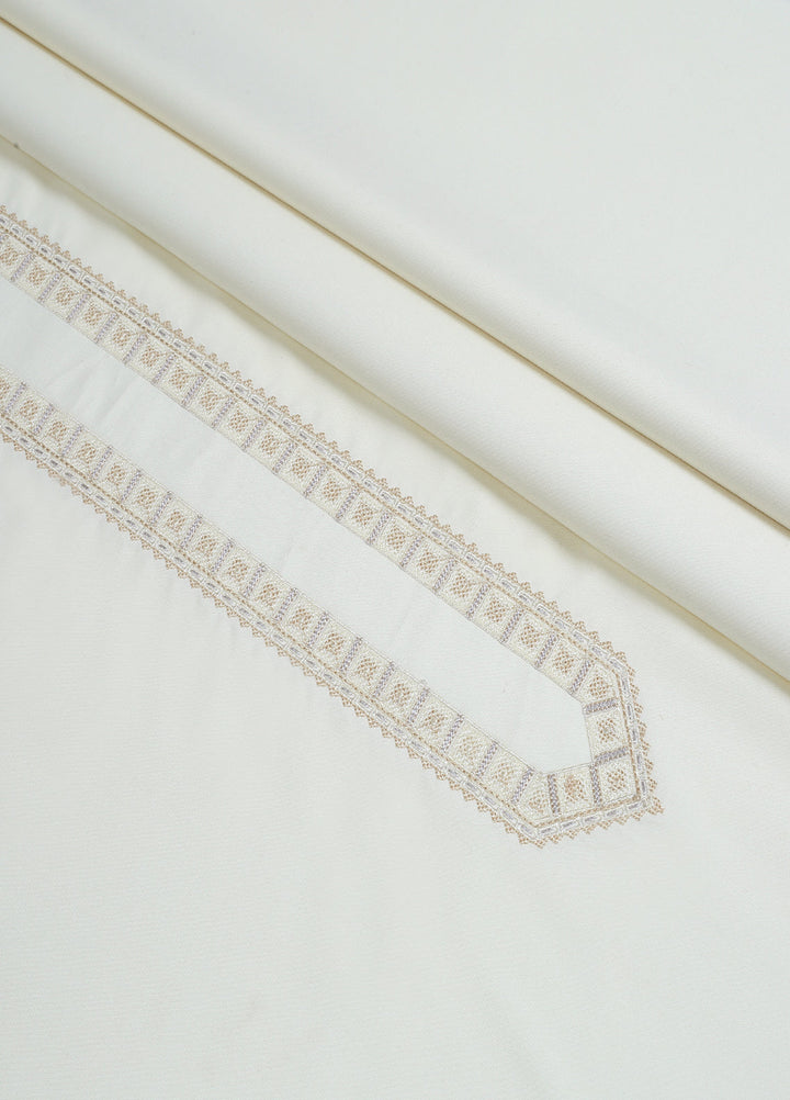 Men Unstitch Embroidered Neckline Kameez Shalwar Cream - GTS-FE-011 - Casual Collection