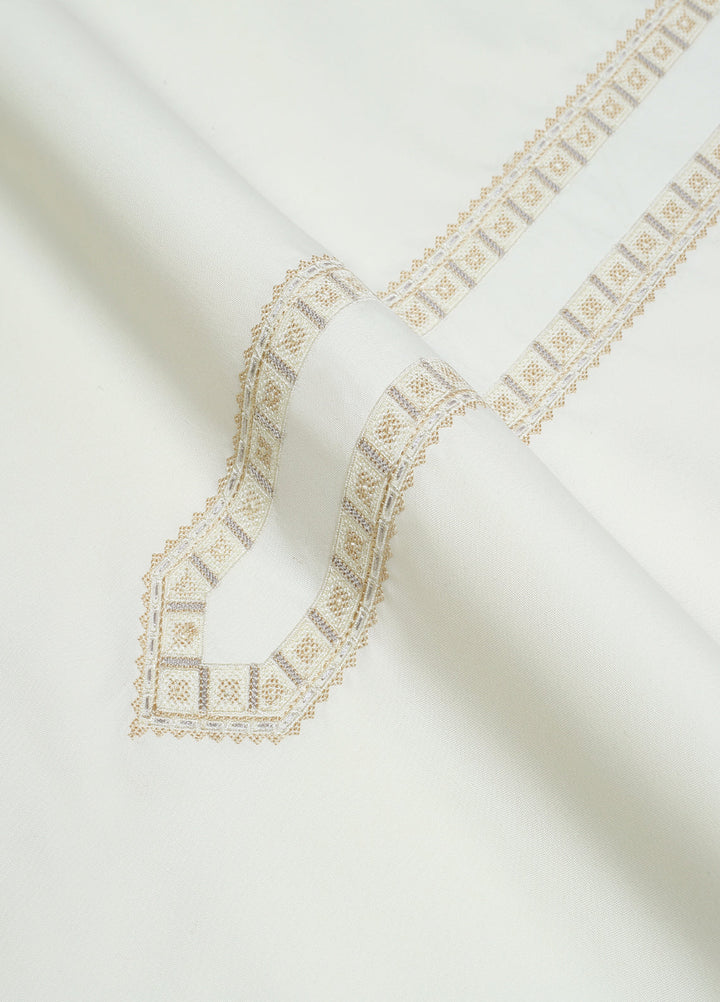 Men Unstitch Embroidered Neckline Kameez Shalwar Cream - GTS-FE-011 - Casual Collection