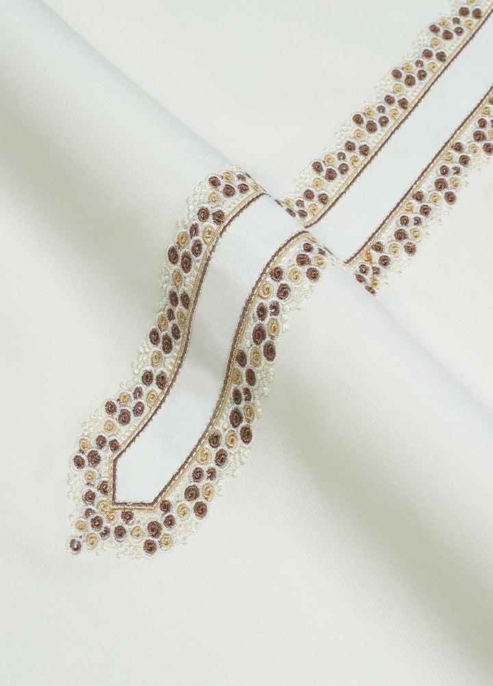 Men Unstitch Embroidered Neckline Kameez Shalwar Cream - GTS-FE-012 - Casual Collection