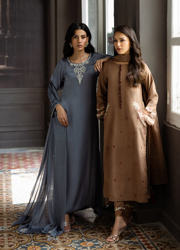 Elara by Mavie Women Pret Shamose Silk Slate - Festive Collection