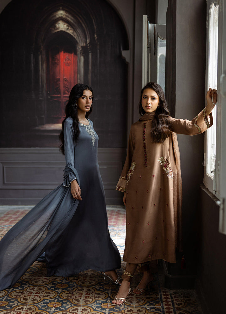 Elara by Mavie Women Pret Shamose Silk Slate - Festive Collection