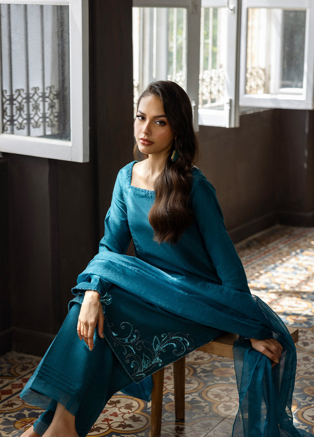 Elara by Mavie Women Pret Raw Silk Azure - Festive Collection