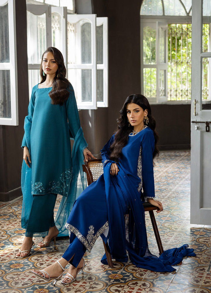 Elara by Mavie Women Pret Raw Silk Azure - Festive Collection