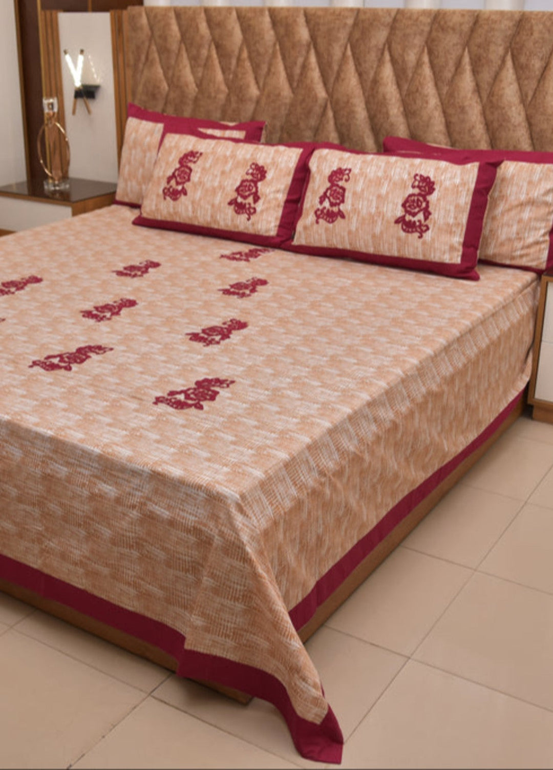 Innovative Official Patchwork Cotton Hand work Bedsheet Set with 4 Pillows Covers - Wedding Collection