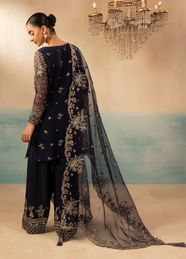 Signature by Diara Couture Pret Luxury Embroidered 3 Piece Raw Silk Jugnu-Df-44-Navy Blue - Formals Collection