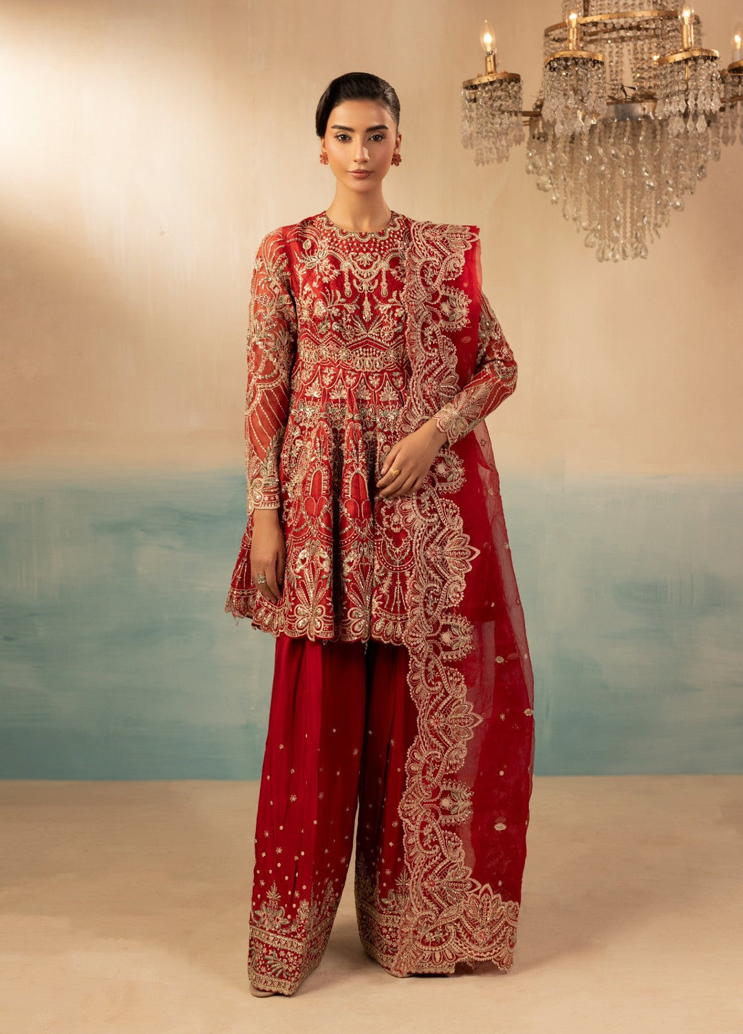 Signature by Diara Couture Pret Luxury Embroidered 3 Piece Raw Silk Reet-Df-45-Red - Formals Collection