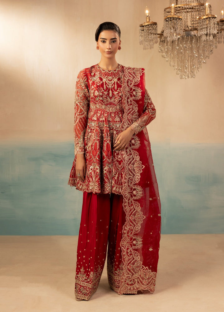 Signature by Diara Couture Pret Luxury Embroidered 3 Piece Raw Silk Reet-Df-45-Red - Formals Collection