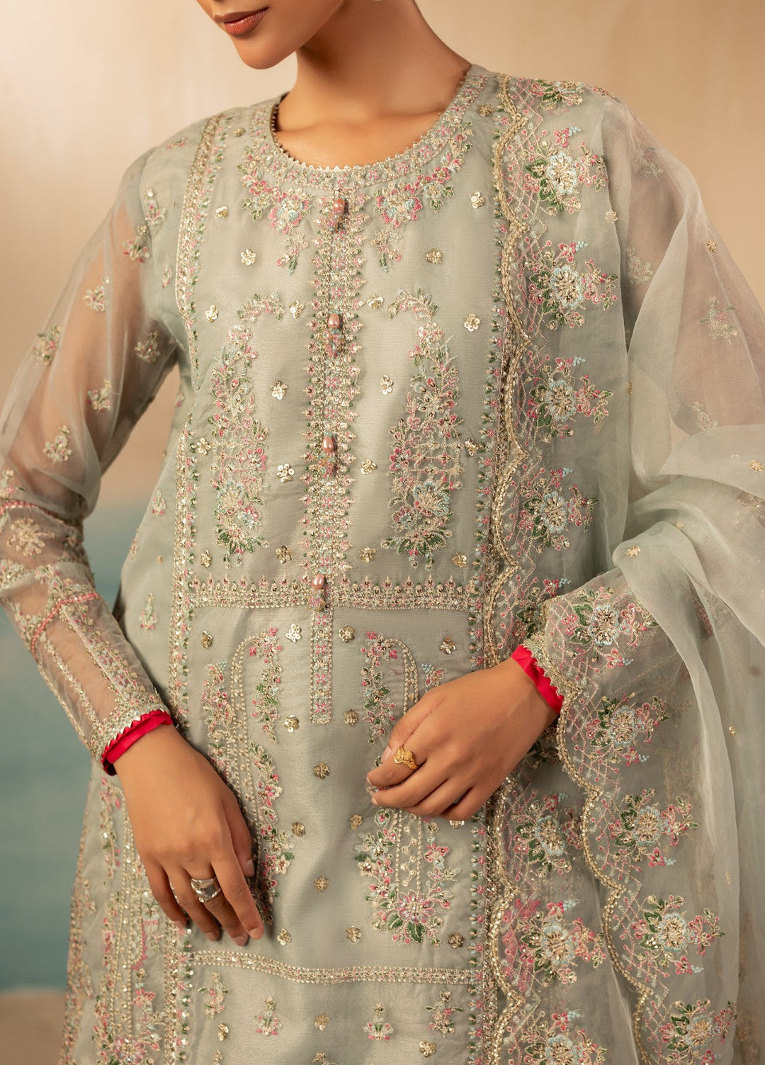 Signature by Diara Couture Pret Luxury Embroidered 3 Piece Raw Silk Insha-Fs-02-Pastel Grey - Formals Collection