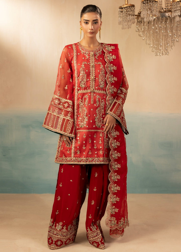 Signature by Diara Couture Pret Luxury Embroidered 3 Piece Raw Silk Insha-Fs-02-Red - Formals Collection