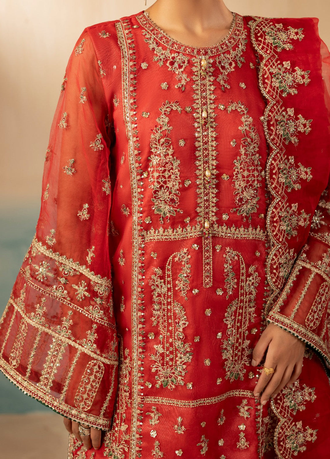 Signature by Diara Couture Pret Luxury Embroidered 3 Piece Raw Silk Insha-Fs-02-Red - Formals Collection