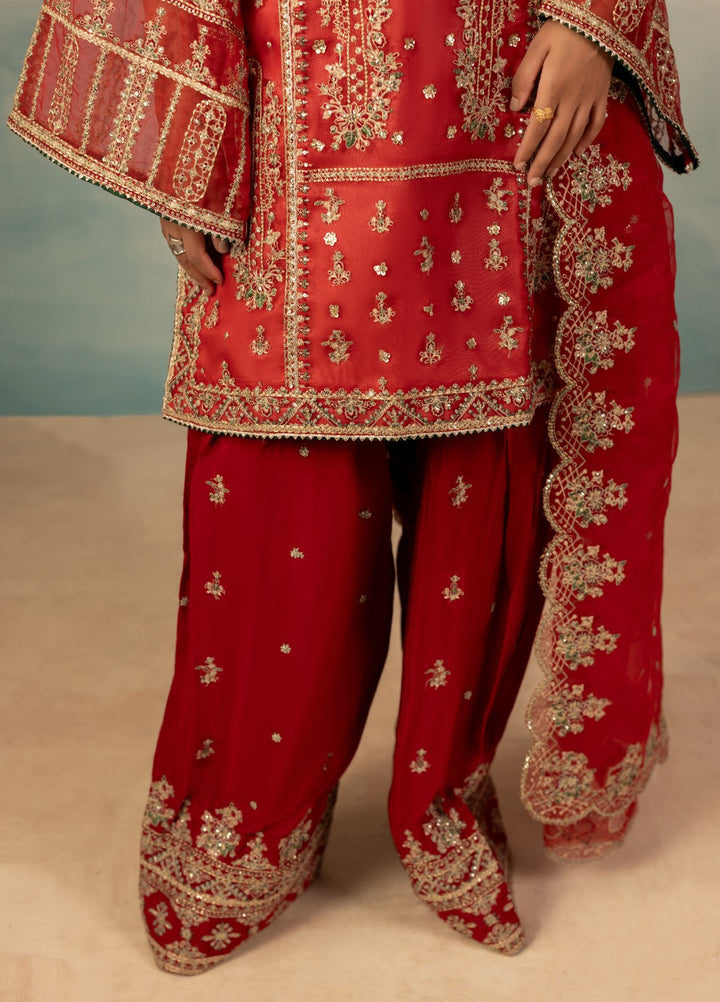 Signature by Diara Couture Pret Luxury Embroidered 3 Piece Raw Silk Insha-Fs-02-Red - Formals Collection