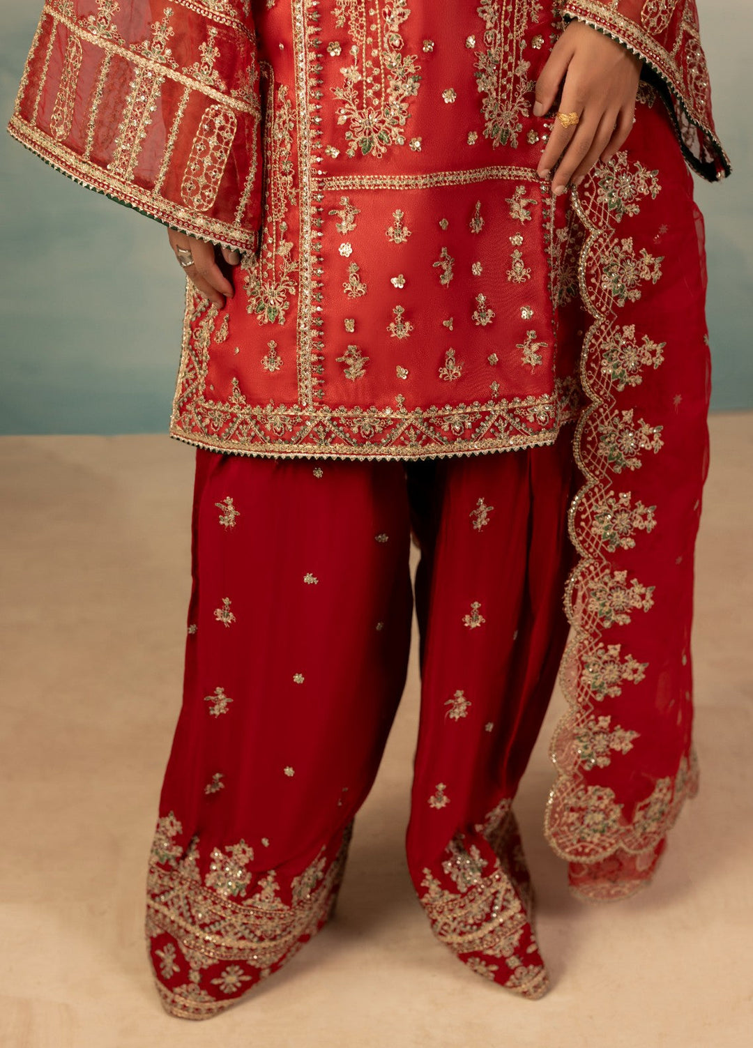 Signature by Diara Couture Pret Luxury Embroidered 3 Piece Raw Silk Insha-Fs-02-Red - Formals Collection