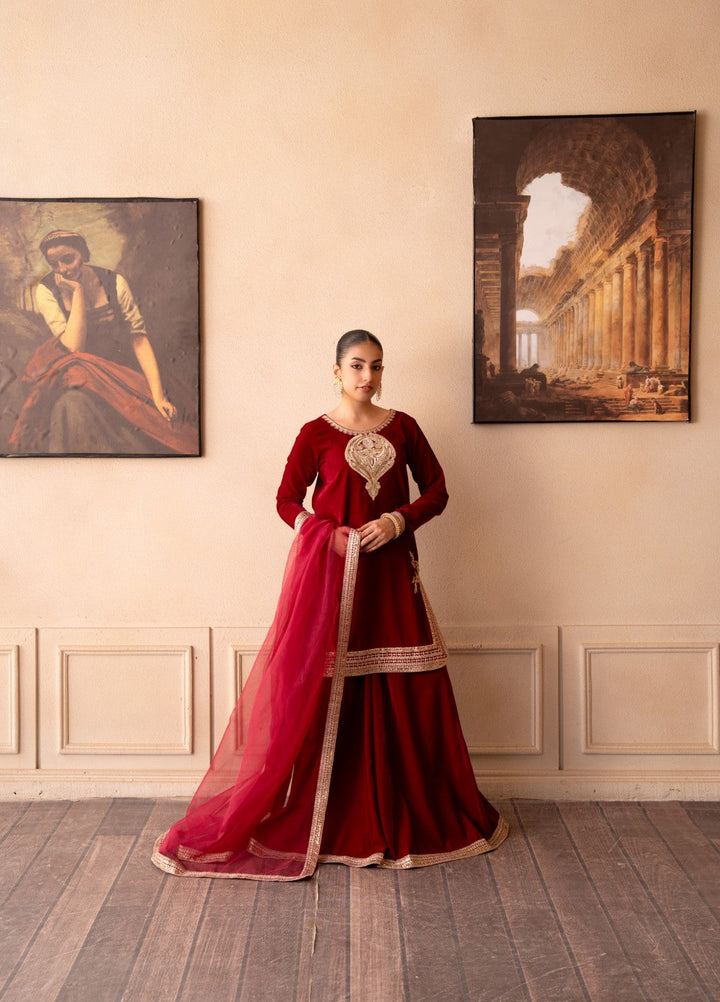 The Velvet Rise by Fozia Khalid Pret Rose Ember - Festive Collection