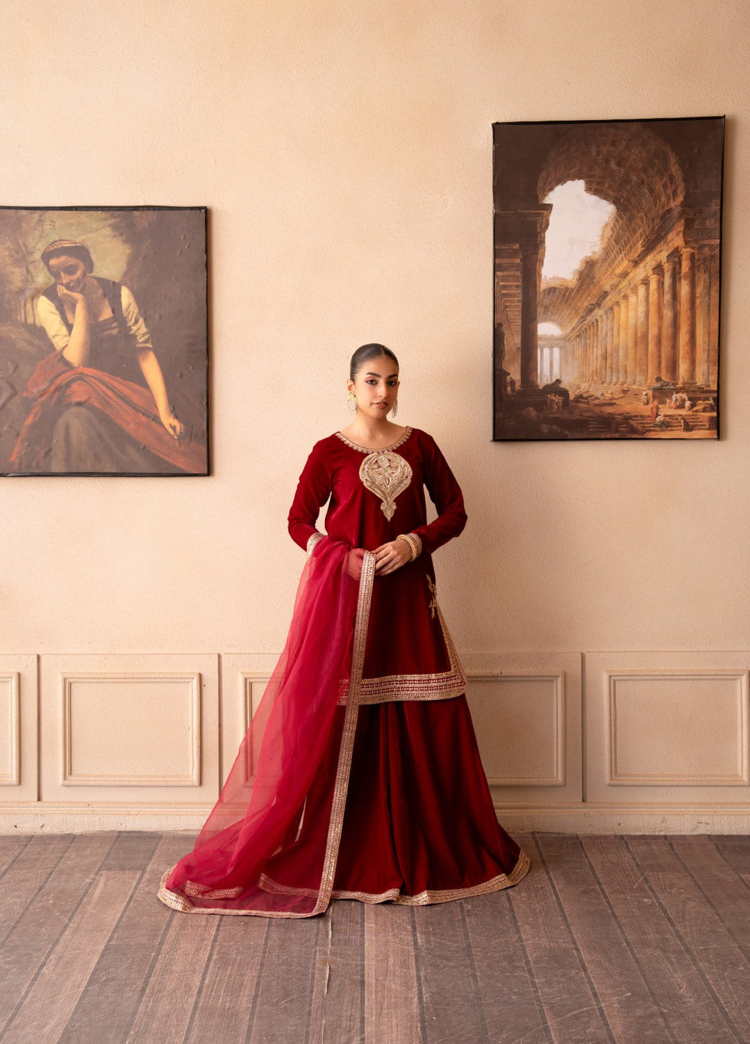 The Velvet Rise by Fozia Khalid Pret Rose Ember - Festive Collection