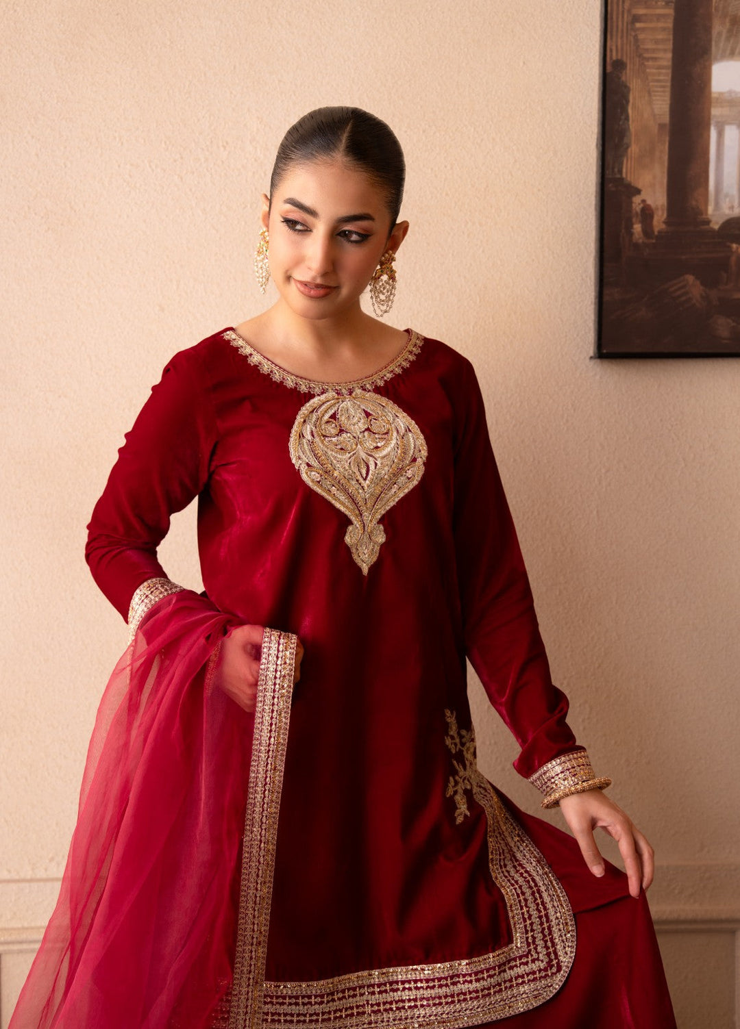 The Velvet Rise by Fozia Khalid Pret Rose Ember - Festive Collection