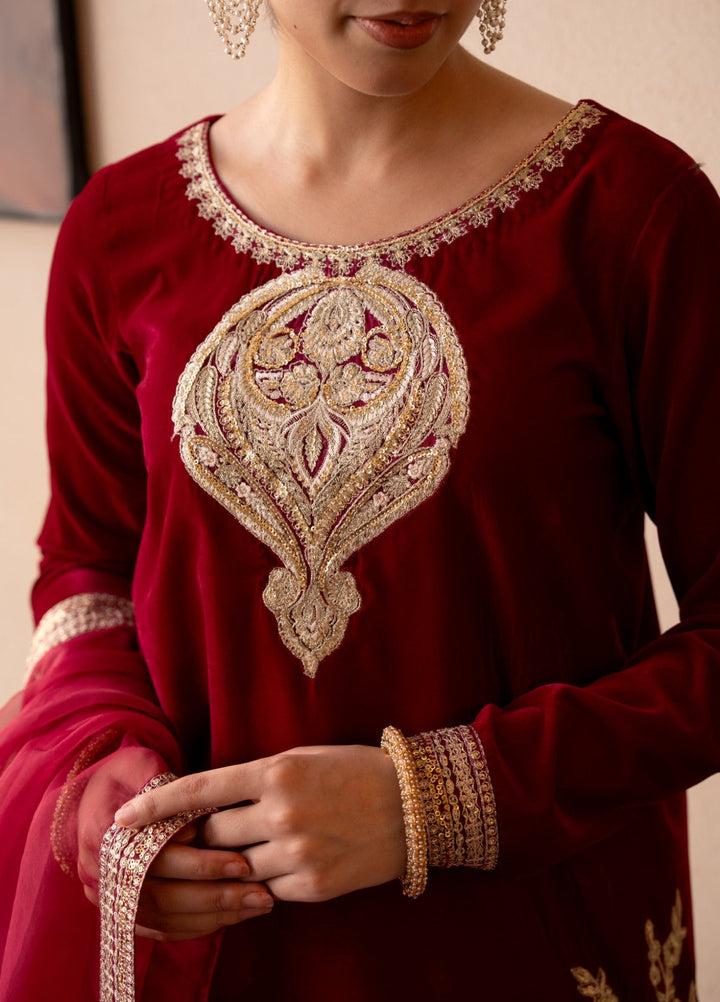 The Velvet Rise by Fozia Khalid Pret Rose Ember - Festive Collection