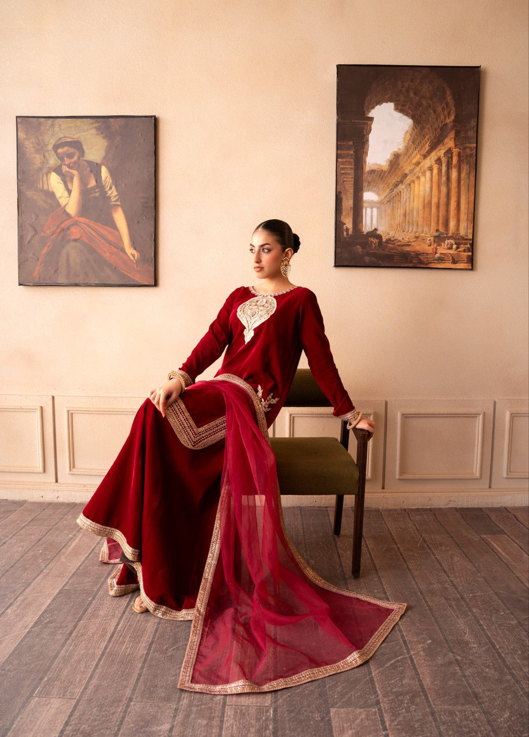 The Velvet Rise by Fozia Khalid Pret Rose Ember - Festive Collection
