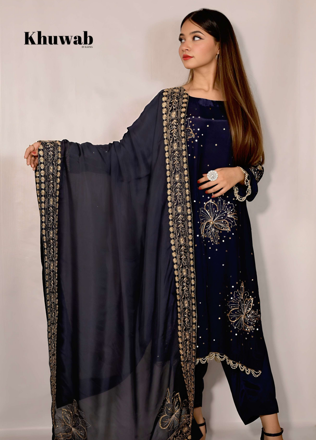 Khuwab by Kazma Shehnai Women Pret Korean Silk 3 Piece Azure - Festive Collection