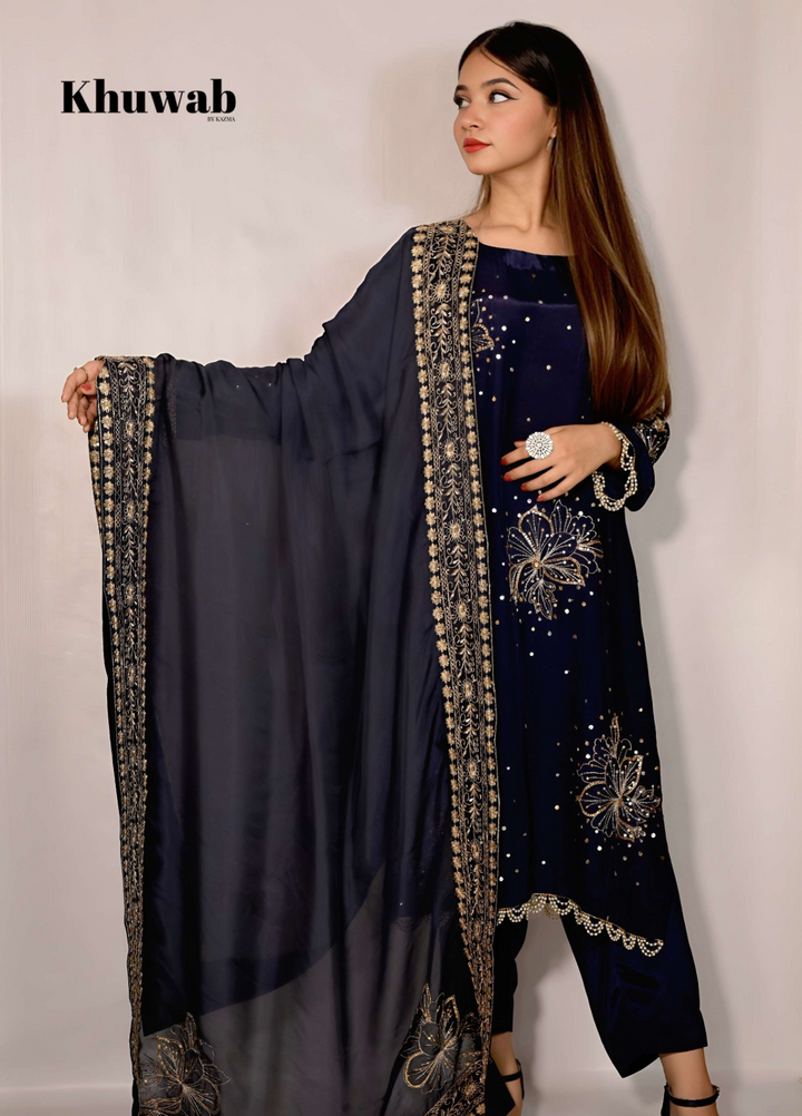 Khuwab by Kazma Shehnai Women Pret Korean Silk 3 Piece Azure - Festive Collection