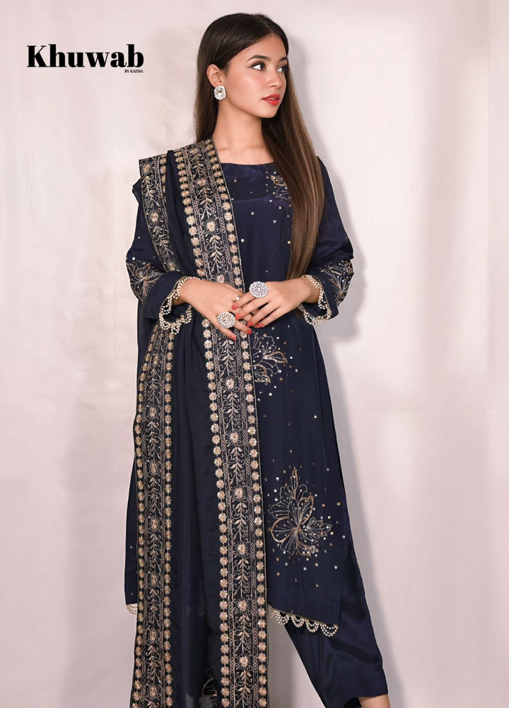 Khuwab by Kazma Shehnai Women Pret Korean Silk 3 Piece Azure - Festive Collection