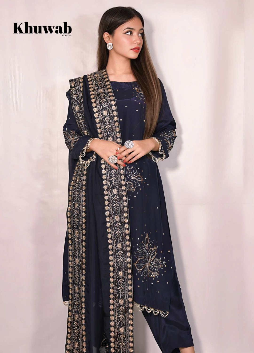 Khuwab by Kazma Shehnai Women Pret Korean Silk 3 Piece Azure - Festive Collection