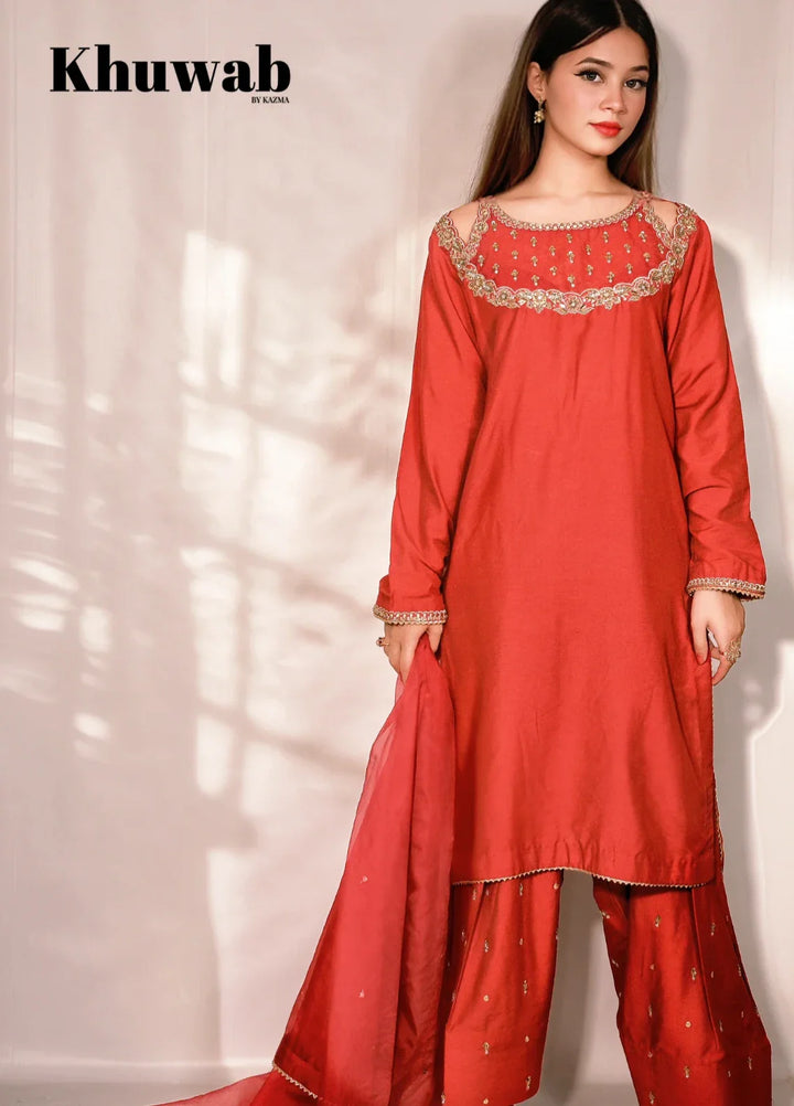 Khuwab by Kazma Shehnai Women Pret Cotton Silk 3 Piece Amber - Festive Collection