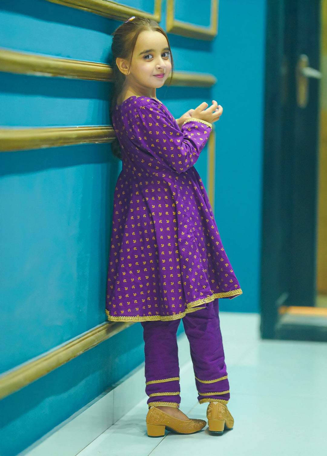 Modest Kids Pret 3 Piece Cotton Purple Adorn - Festive Collection