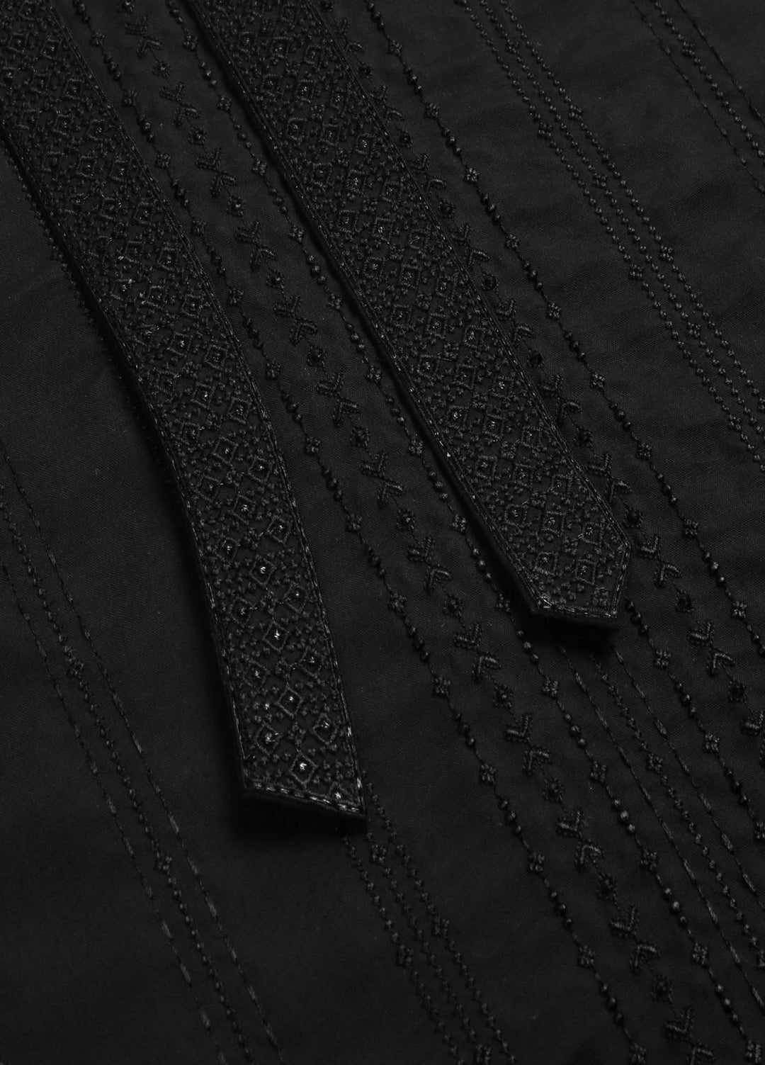 Monochorme by fabrich Men Unstitch Front Allover Embroidery With Bann/Placket Black GTS-FE-014 - Festive Collection