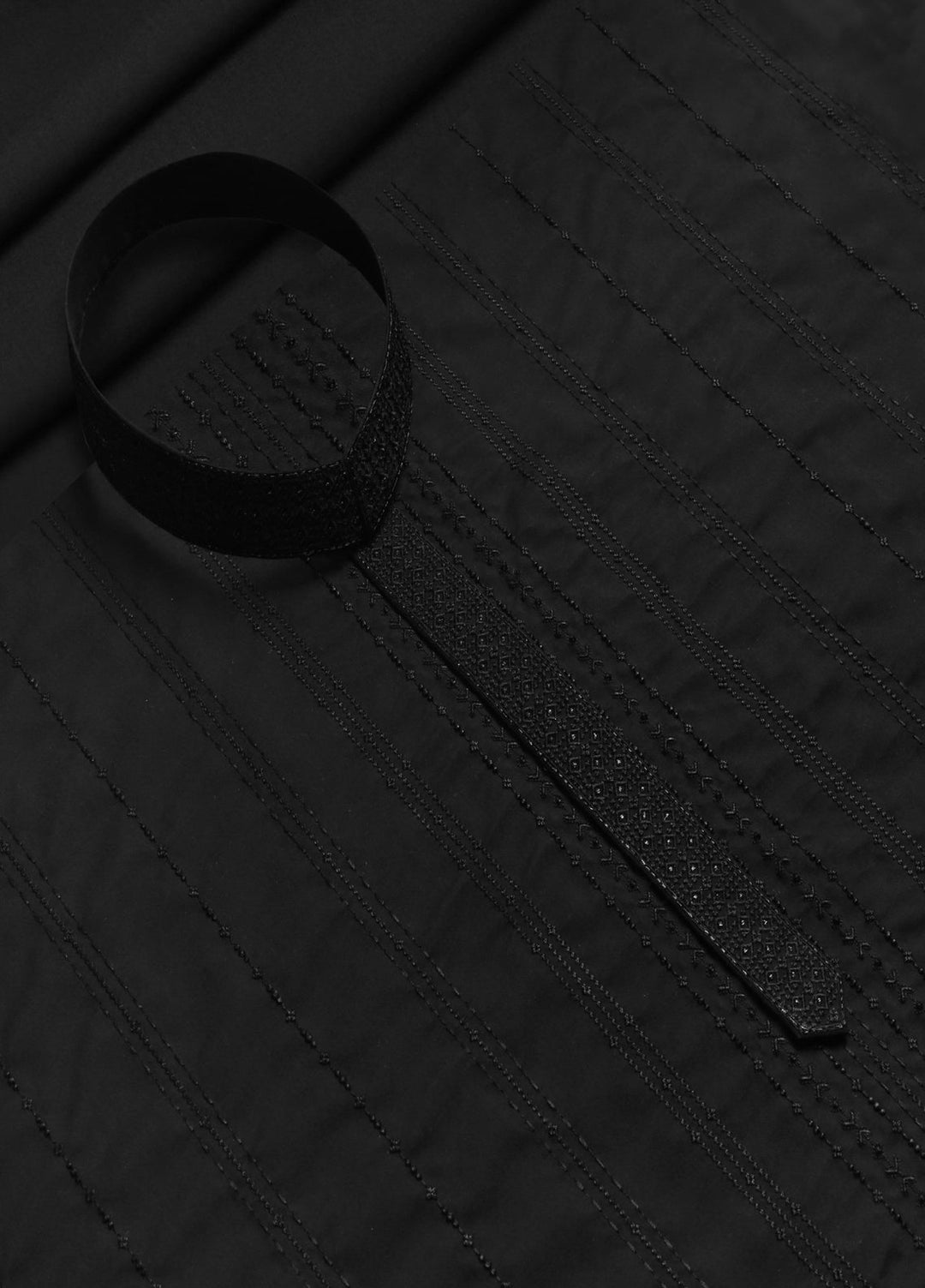 Monochorme by fabrich Men Unstitch Front Allover Embroidery With Bann/Placket Black GTS-FE-014 - Festive Collection