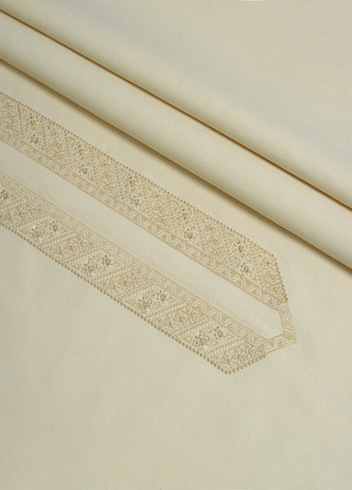 Men Unstitch Neckline Embroidered Cotton Karandi Fabric-Cream-GTS-KB-020