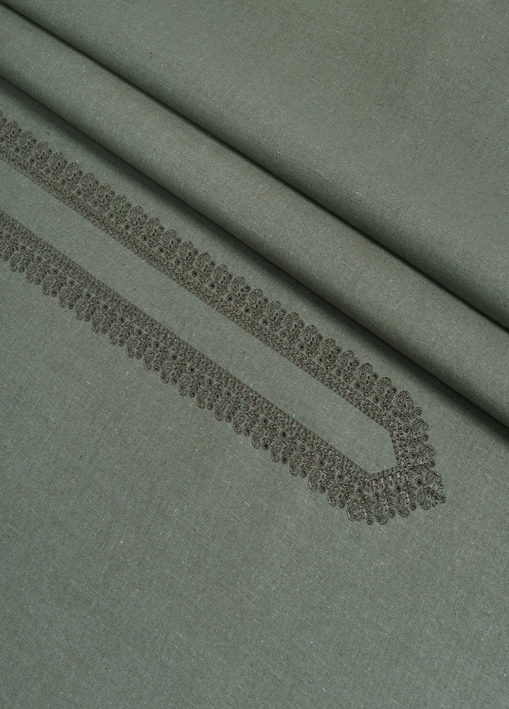 Men Unstitch Embroidered Khaddar Cutwork Neckline-Moss-GTS-KB-013