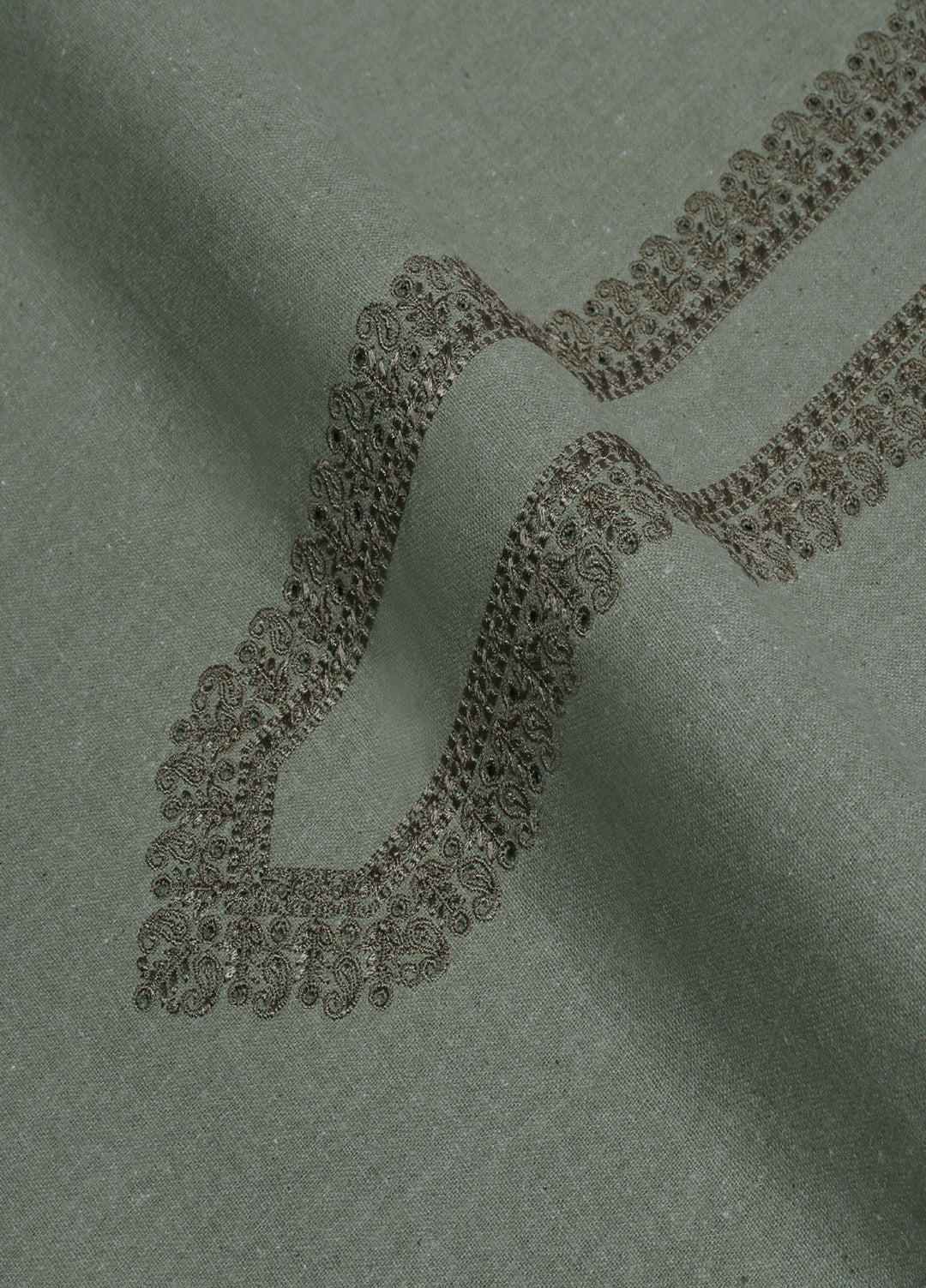 Men Unstitch Embroidered Khaddar Cutwork Neckline-Moss-GTS-KB-013