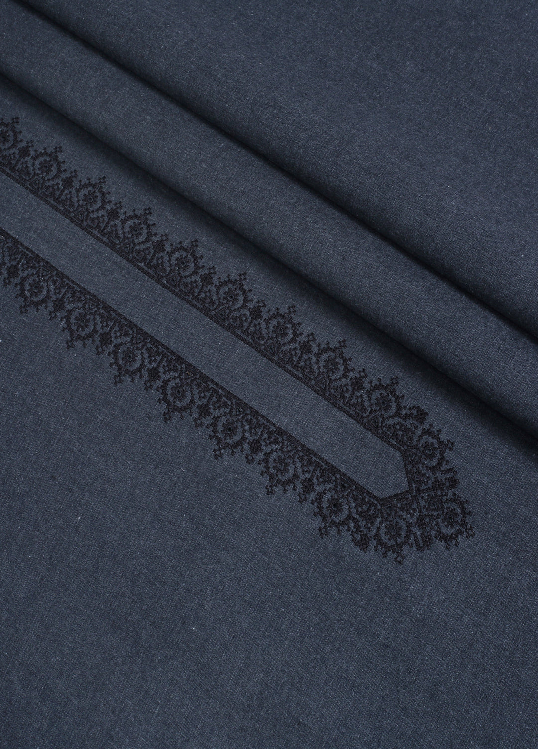 Men Unstitch Embroidered Khaddar Cutwork Neckline-Charcoal-GTS-KB-014